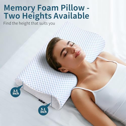 Memory Foam Pillows Neck Pillow for Pain Relief, Ergonomic Cervical Pillow Neck Shoulder Support Bed Pillow for Side Back Stomach Sleeper, Orthopedic Contour Pillow for Sleeping(Blue&White) - Image 2
