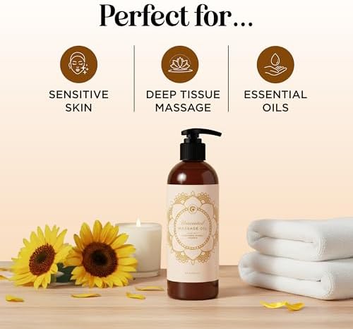 Unscented Massage Oil for Massage Therapy - Gentle and Luxurious Unscented Body Oil Full Body Care with Sweet Almond Sunflower Jojoba and Vitamin E - Vegan Non GMO & Gluten Free (8 Fl Oz) - Image 6