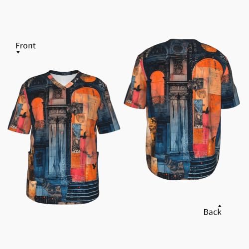 Men's Scrub Top,V-Neck Spill Wrinkle Resistant,3 Pockets-Ornate Collage (1) - Image 4