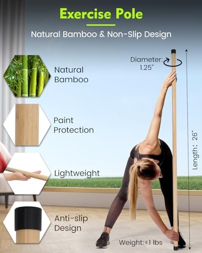 P Polerden Yoga Stick, 5ft Exercise Stick for Mobility, Stretching Stick with Non-Slip Ends, Exercise Dowel for Pilates, Balance Pole and Stretch Bar for Stretching Equipment - Image 3