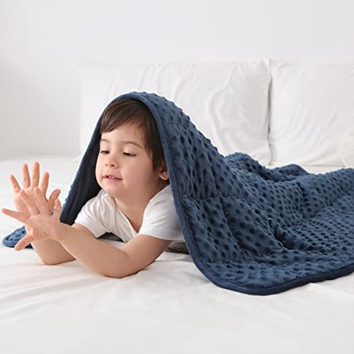 Huloo Sleep Kids Weighted Blanket Twin 5lbs (36"×48",Navy Blue) Breathable Soft Minky Weighted Throw Blanket for All Season,Heavy Blanket with Premium Glass Beads by HulooSleep