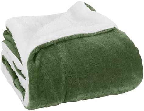 Elegant Comfort Luxury Ultra-Plush Velvet Touch Fleece Throw Soft, Warm, Cozy| Micromink Sherpa-Backing Reversible Blanket for Bed, Sofa and Couch, Solid Sage by ELEGANTCOMFORT