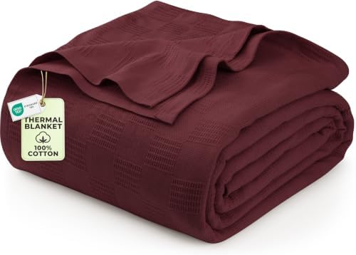 Utopia Bedding 100% Cotton Thermal Blanket Burgundy Twin, 90x72 Inches by UTOPIABEDDING
