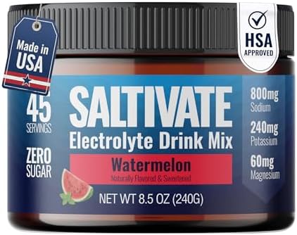 Electrolytes Powder, Watermelon, 800mg Sodium, 45 Servings by Saltivate