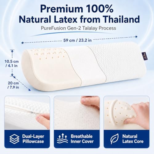 TALATEX Natural Latex Pillow for Neck Pain Relief, Ergonomic Teardrop Contour Pillow for Sleeping, Orthopedic Neck Support for Back Sleepers, Breathable & Odorless with Washable Cover (Standard) - Image 5
