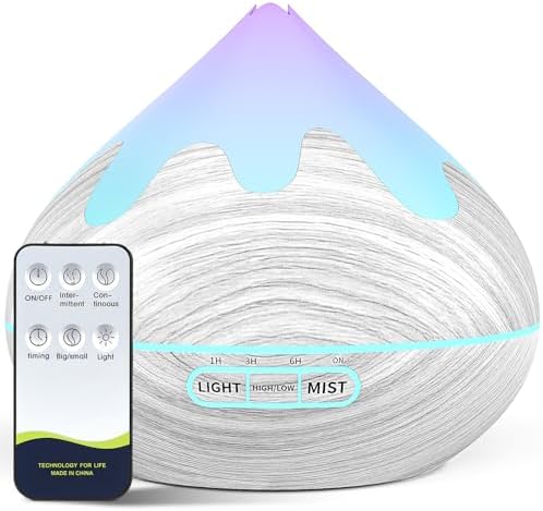 500ML Essential Oil Diffuser, Large Aromatherapy Diffuser with Remote Control, Air Diffusers for Home Office Room, Fragrance Humidifier with 7 Color LED & 2 Mist Mode, Glacier White by Unknown