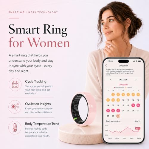 Pink Ceramic Smart Ring for Women, Health & Sleep Tracker, Size 8 - Image 6