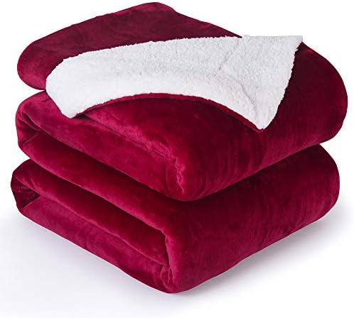 NANPIPER Bed Blanket Reversible Sherpa Flannel Blanket Super Soft Fuzzy Plush Fleece Microfiber (90"x90" Wine Red) Queen by NANPIPER