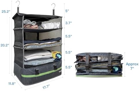 Stow-N-Go Portable Hanging Travel Shelves, Packing Organizer for Luggage. Carry on Closet for Clothes. Expandable Packing Cube. Travel Essentials. Dak Gray - XL - Image 6