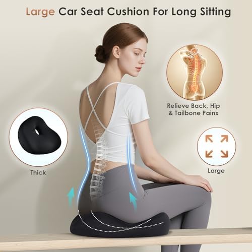 FLORICH Upgrade Large Car Seat Cushion for Long Sitting, Ergonomic Memory Foam Driving Seat Cushion for Back & Sciatica Pain Relief, Non-Slip Washable Seat Cushion for Car, Driver, Office-Black - Image 7