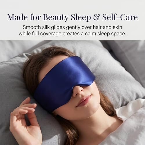 Silk Sleep Mask for Side Sleepers, Blackout Eye Mask for Sleeping Women Men, 100% 22 Momme Mulberry Silk, Full Coverage Face-Hugging Sleep Mask for Travel, Naps & Shift Workers, Blue - Image 5