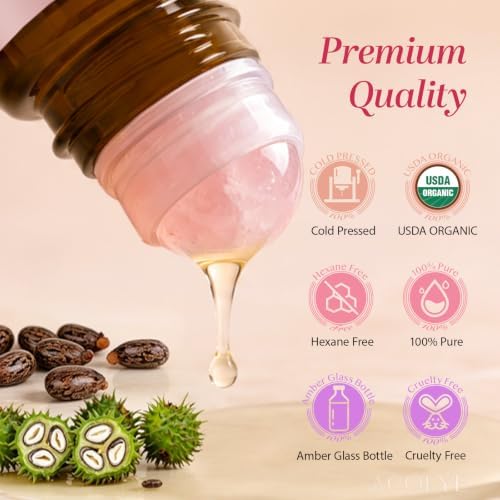 Castor Oil Rose Quartz Roller Ball: 100% Pure Organic Cold Pressed Serum, Natural Crystal Face Roller for Fine Lines, Wrinkles & Puffiness, Thicker Lashes & Brows, Self Care Gift for Women 35+ 1.7oz - Image 4