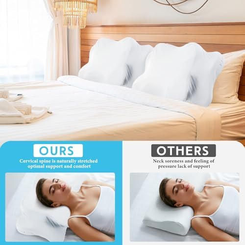 Hahafelt 2 Pcs Cooling Cervical Pillowcase with Zipper (Only Pillowcase) Ergonomic Cervical Neck Pillow Cover Breathable Cool Pillow Case for Side Back Stomach Sleepers(White,Queen Size) - Image 5