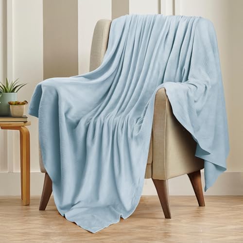 Utopia Bedding 100% Cotton Thermal Blanket Sky Blue Twin, 90x72 Inches - Image 5