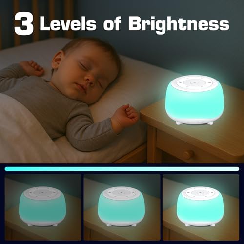 HEYAXA White Noise Sound Machine with 7 Colors Night Light 34 Soothing Sounds, Portable Sound Machine for Baby Adults Kids Sleep with 30 Volume Levels 4 Timers Adjustable Brightness (White) - Image 3