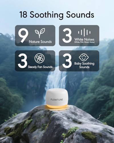 FLOWTUNE Sound Machine with Night Light White Noise Machine for Baby Adults, 18 Non-looping Sounds, Timer, Memory Function, Portable Sleep Sound Therapy Gift - Image 2