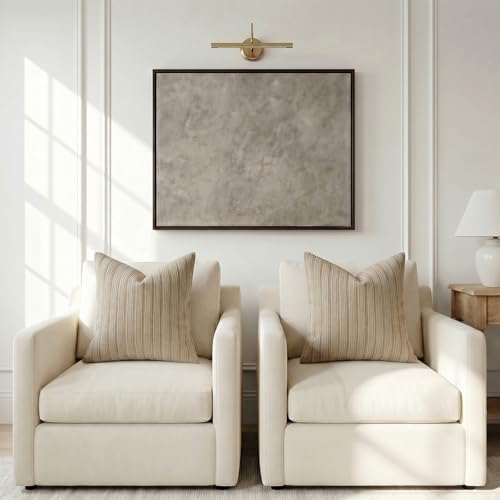 DEZENE 26x26 Khaki Throw Pillow Covers Pack of 2 Soft Striped Corduroy Square Neutral Pillow Cases for Couch Sofa Bedroom Living Room Home Decor - Image 5