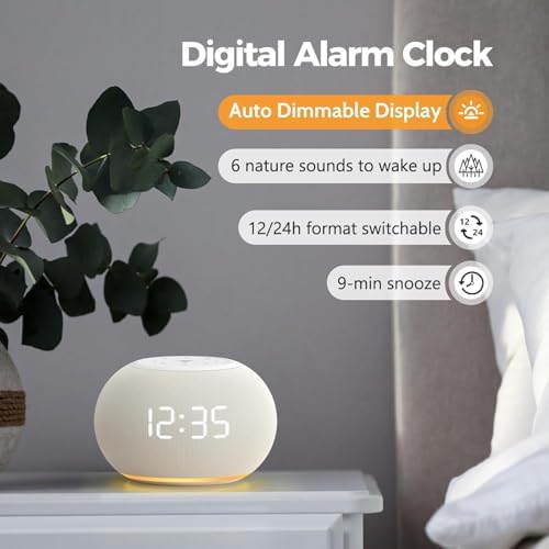 REACHER Auto Dimmable Sound Machine Alarm Clock with Night Light for Girls - Image 6