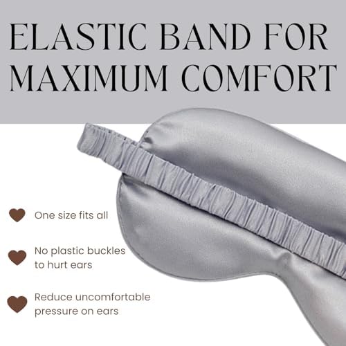 Silver Sleep Eye Mask, Blackout Silk Satin Travel Blindfold Set Women - Image 5