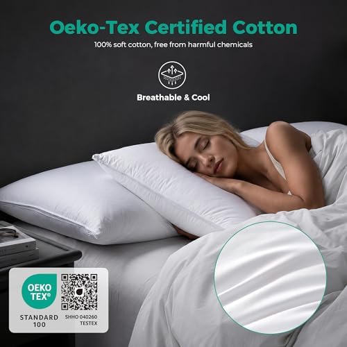 Three Geese Adjustable Layer Goose Feather Pillow,Assemblable Bed Pillow,100% Soft Cotton Cover,Good for Side and Back Stomach Sleeper, Standard/Queen Size,Packaging Include 2 Pillows. - Image 4