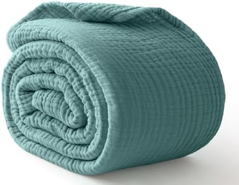 100% Cotton Muslin Blanket 40" x 40", Breathable and Lightweight Cotton Throw Blankets, Soft Cooling Summer Gauze Blanket for All Season, Teal Blue by Kozyhvn