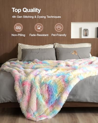 Pawque Faux Fur Sherpa Fleece Throw Blanket Twin Size 60x80 inches Rainbow - Image 4