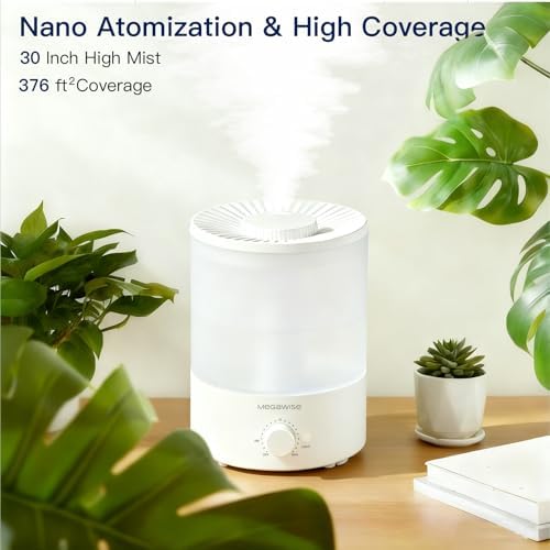 MegaWise Healthy Top-Refill Cool Mist Humidifiers for Bedroom, 24dB Ultrasonic Air Vaporizer with Water Filter for Baby [PP Material], Colorful Night Light,1 Gal Essential Oil Diffuser, Auto Shut Off - Image 3