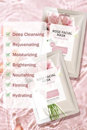 IREV Face Masks Skincare, Spa Sheet Mask, Facial Masks for Women Skin Care, Beauty Rose Sheet Masks, Bulk Face Mask Skin Care, Beauty Masks Gifts, Hydrating Face Masks, Facial Masks 10 Sheets - Image 3