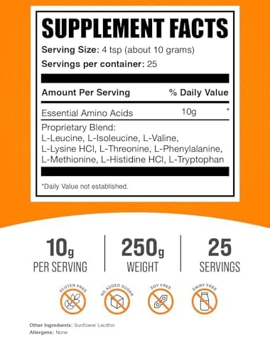 BulkSupplements.com Essential Amino Acids Powder - Essential Amino Acids Supplement, EAA Powder - Unflavored & Gluten Free, 10g per Serving, 250g (8.8 oz) (Pack of 1) - Image 2