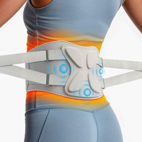 Portable Heating Pad for Back Pain Relief, Birthday Gifts for Men Women, FSA Eligible HSA Lower Back Massager with Heat, Cordless Wearable Brace with Extension Strap & Rechargeable Built-in Battery by Swancode