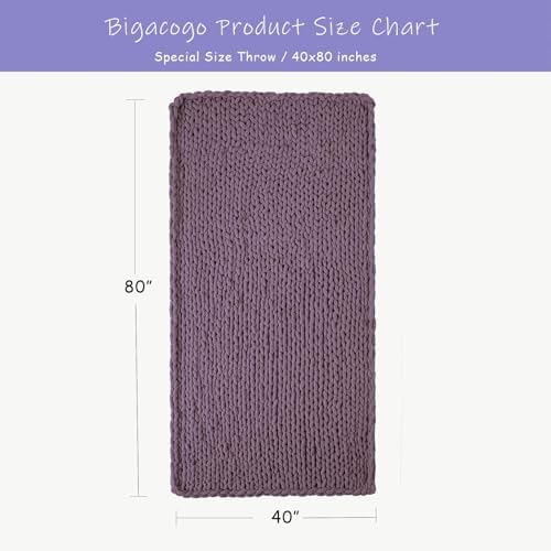 Bigacogo Chunky Knit Throw Blanket for Couch, 40x80 inches, Winter Grape - Image 2