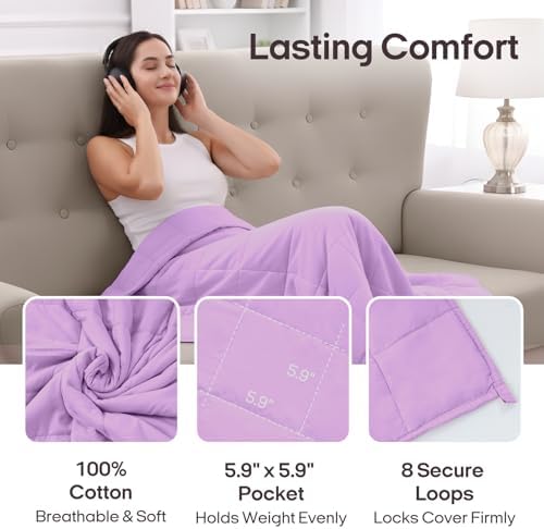 ZonLi Cotton Weighted Blanket (60"x80", 20lbs, Light Purple) - Image 6