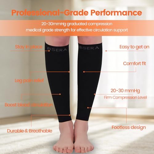 BSERA Calf Compression Sleeve Women, 2 Pairs 20-30mmHg Footless Compression Socks for Swelling Shin Splints Varicose Veins - Image 2