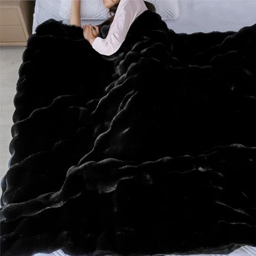 ORINOVA Faux Fur Black Thick Soft Throw Blanket 60X80 for Bed Couch Gift Office Chair Bunny Faux Rabbit Fur Blanket Decorative Warm Throw Blanket 860 GSM - Image 7