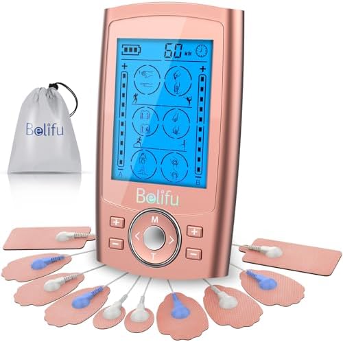 Belifu Dual Channel TENS EMS Unit 24 Modes Muscle Stimulator for Pain Relief Therapy, Electronic Pulse Massager Muscle Massager with 10 Pads, Dust-Proof Drawstring Storage Bag by Belifu