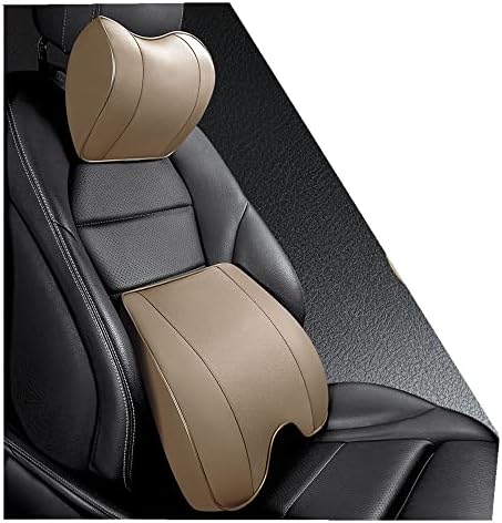 Memory Foam+PU Leather Lumbar Pillow - Car Middle/Lower Back Support Pillow - Suitable for Car Seats, Office Chairs, Recliners, etc. (Beige) - Image 2