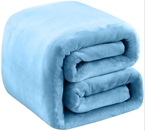 Fleece Blankets for All Season - Premium Lightweight Anti-Static Throw for Travel Size Bed Extra Soft Brush Fabric Warm Sofa Thermal Blanket 51" x 60"(Washed Blue) by RICHAVE