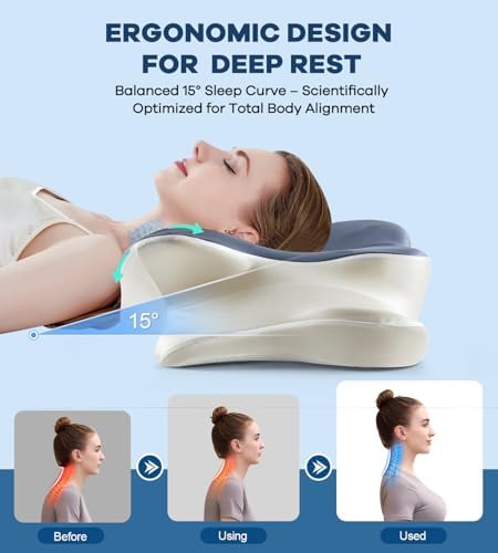 DONAMA Cervical Pillow for Neck and Shoulder Pain Relief, Cooling Contour Memory Foam Pillow, Dual-Height Ergonomic Neck Support Pillow for Side Back Stomach Sleepers with Removable Pillowcase - Image 2