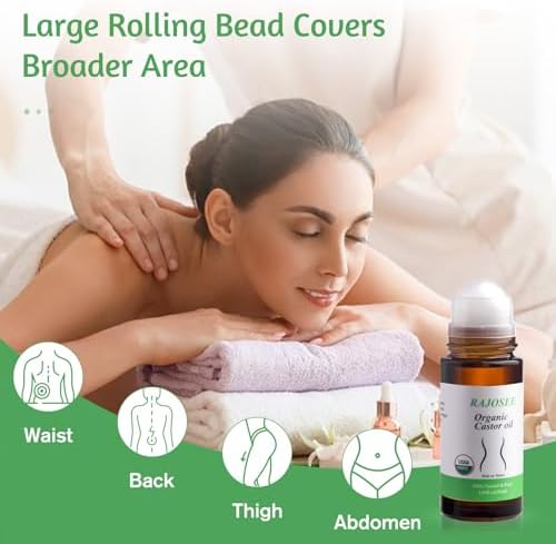 RAJOSEE 5 Pcs Castor Oil Roll on Set, Certified Organic Castor Oil Rolling for Skin Waist Back Leg Lip Eyebrow Hair, Cold Pressed Essential Oil in Glass Bottle - Image 3