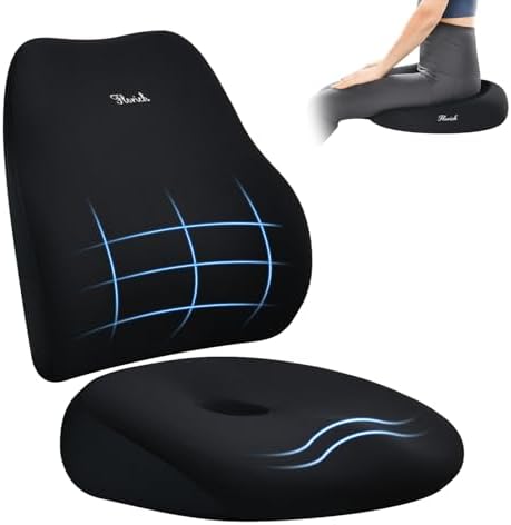 FLORICH Large Car Seat Cushion and Lumbar Support Pillow, Ergonomic Memory Foam Driving Seat Cushion for Back & Sciatica Pain Relief, Non-Slip Washable Seat Cushion for Car, Driver, Office-Black by FLORICH