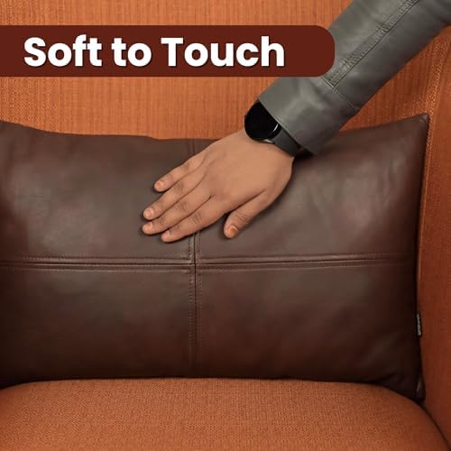 LL LEATHER LOVERS 100% Lambskin Leather Pillow Cover - Sofa Cushion Case - Decorative Throw Covers for Living Room & Bedroom, Brown Antique Plain Pack of 1-14X22 Inch - Image 4