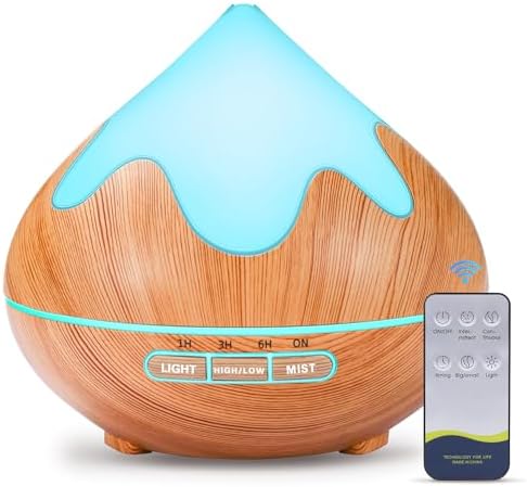 500ML Essential Oil Diffuser, Aromatherapy Diffuser with Remote Control, Multifunctional Air Diffusers for Home Office Room, Fragrance Aroma Diffuser with 7 Color LED & 2 Mist Mode, Light Brown by Unknown