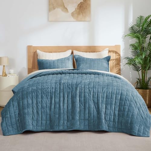 BEDELITE Velvet Quilt Set King Size, Luxury Velvet Comforter Bedding by BEDELITE