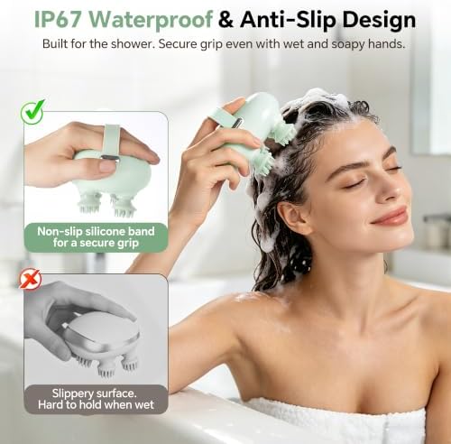 IOOKAN Scalp Massager, Electric Head Massage Scalp Stress Relax | IPX7 Waterproof, 3 Massage Modes Tangle-Free & 186 Massage Nodes, Head Neck Shoulder Pets Use, Gift for Dad Mom - Image 3