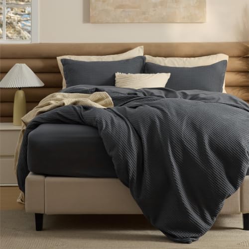 Bedsure PureWoven Cotton Waffle Duvet Cover Set with Fitted Sheet, Queen by Unknown