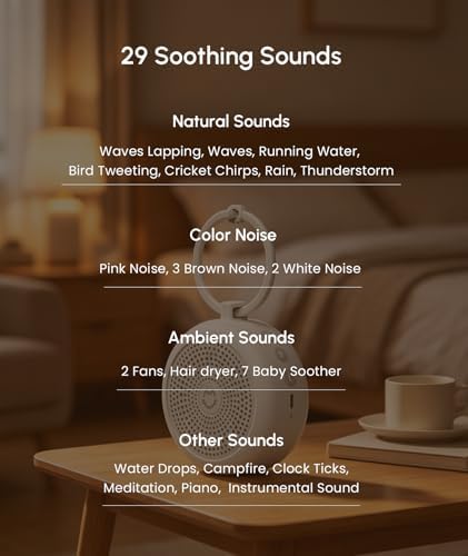 Sleep Sound Machine, Portable White Noise Machine with 29 Sounds, Lullaby, Adjustable 32 Volumes, Sleep Timer for Sleeping - Image 7
