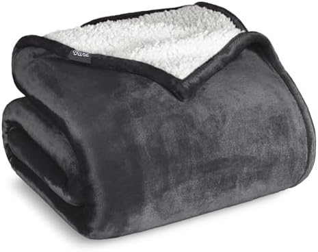 Bare Home Sherpa Fleece Blanket (Throw, Forged Iron Grey) by BareHome