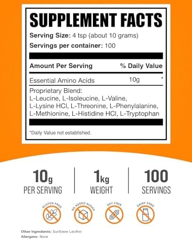 BulkSupplements.com Essential Amino Acids Powder - Essential Amino Acids Supplement, EAA Powder - Unflavored & Gluten Free, 10g per Serving, 1kg (2.2 lbs) (Pack of 2) - Image 2