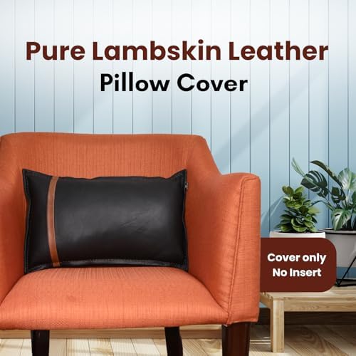 LL LEATHER LOVERS Genuine Lambskin Leather Pillow Cover, 14x22 Inch Case for Lumbar Throw Couch Pillows, Thick & Soft Cushion Covers for Sofa Bed Home Decor (Black & Tan Box Pack of 2) - Image 2