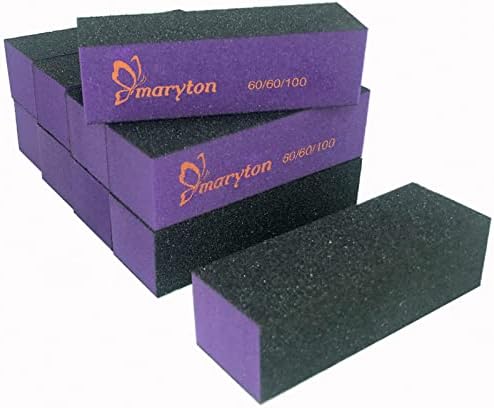 Maryton Nail Buffer Sanding Block Polisher Buffing File 60/100 Grit for Acrylic Nail Art Kit Manicure Tools 10 PCS (Black Purple) by MARYTON